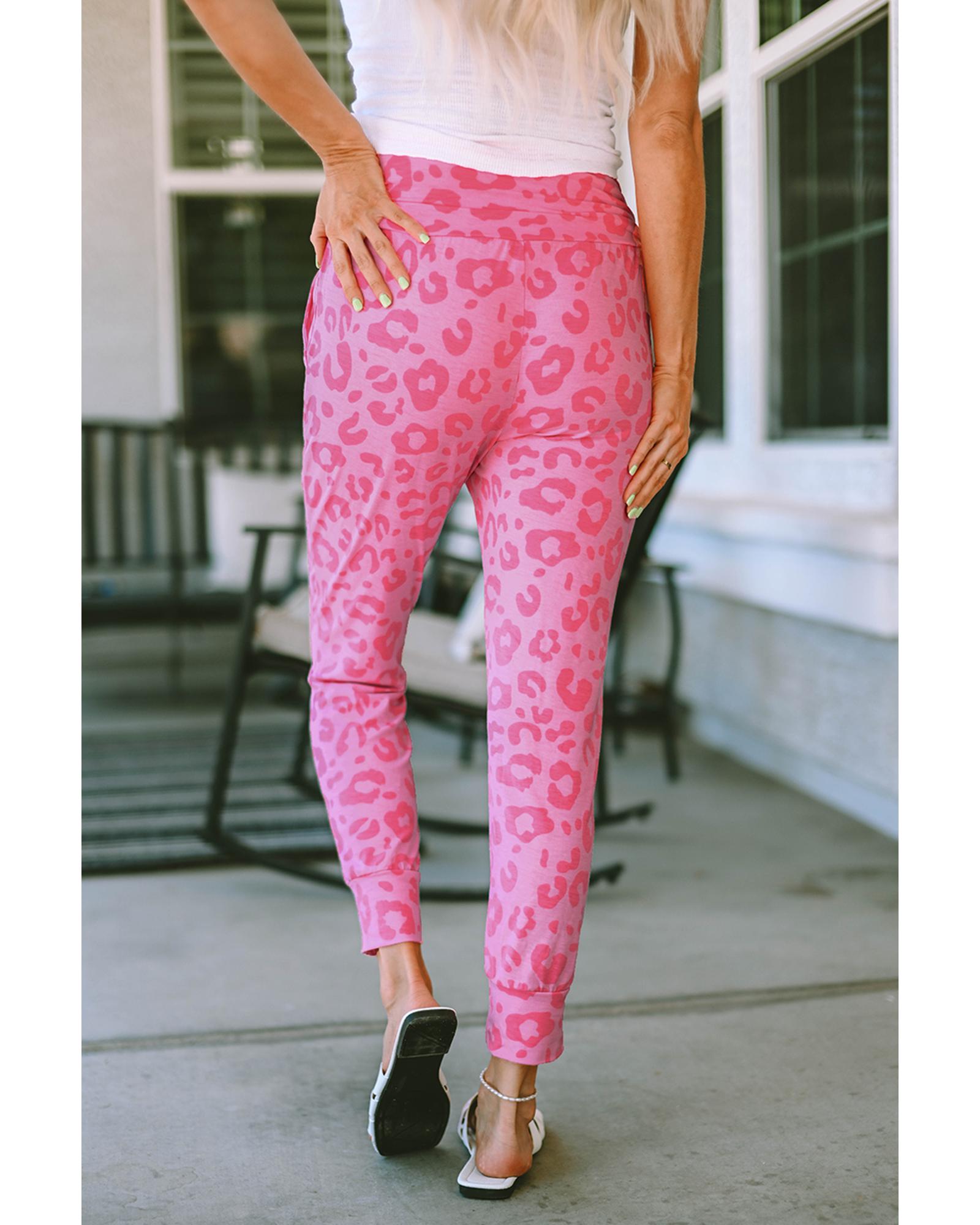 Ankle-length High Waist Leopard Print Skinny Pants - M