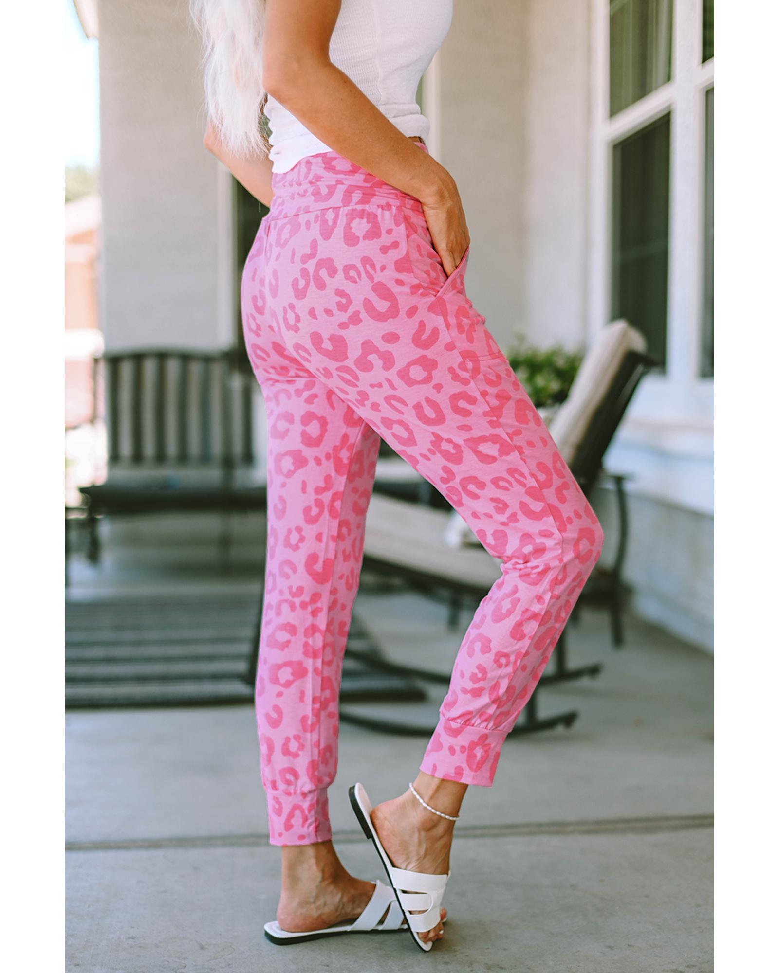 Ankle-length High Waist Leopard Print Skinny Pants - M