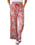 Print Drawstring Smocked High Waist Pants - XL