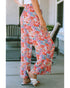 Print Drawstring Smocked High Waist Pants - XL