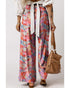 Print Drawstring Smocked High Waist Pants - XL