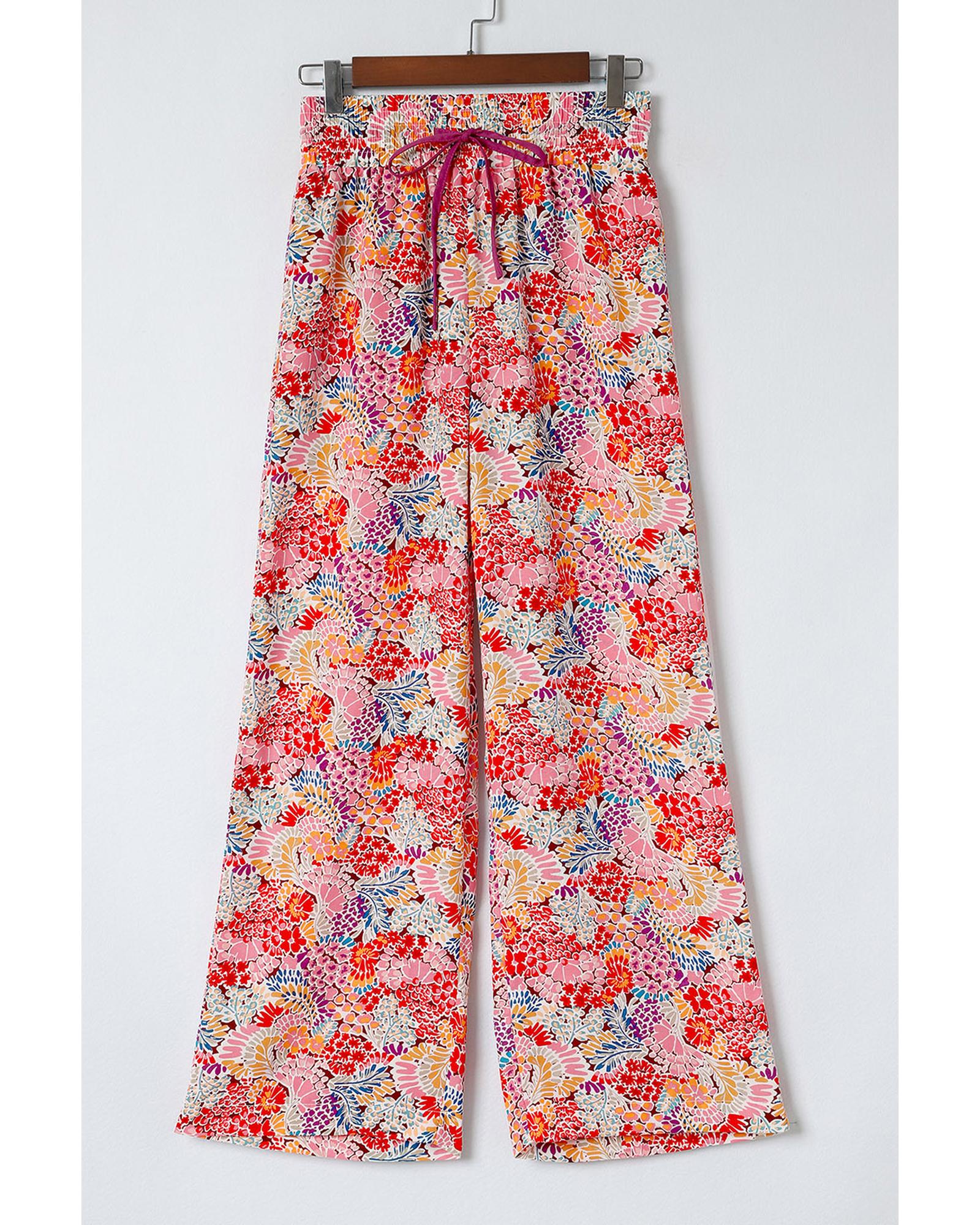 Print Drawstring Smocked High Waist Pants - XL