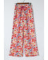 Print Drawstring Smocked High Waist Pants - XL