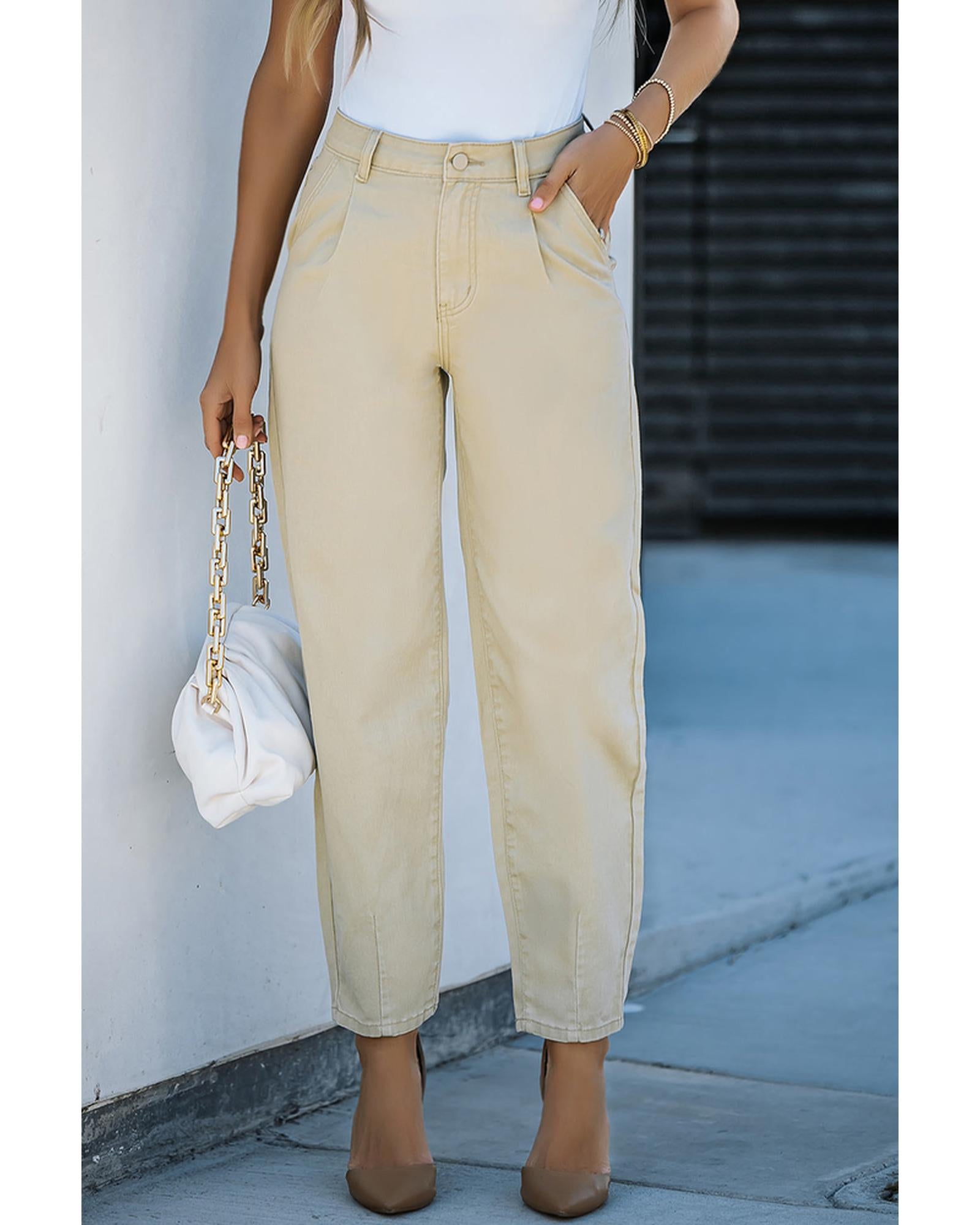 Solid High Waist Casual Pants - 12 US