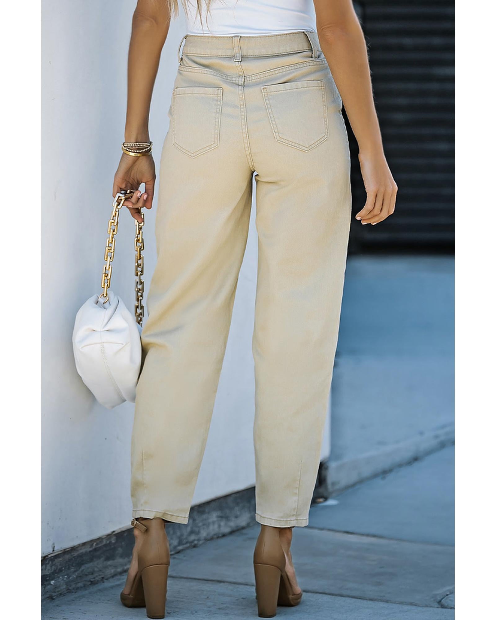 Solid High Waist Casual Pants - 12 US