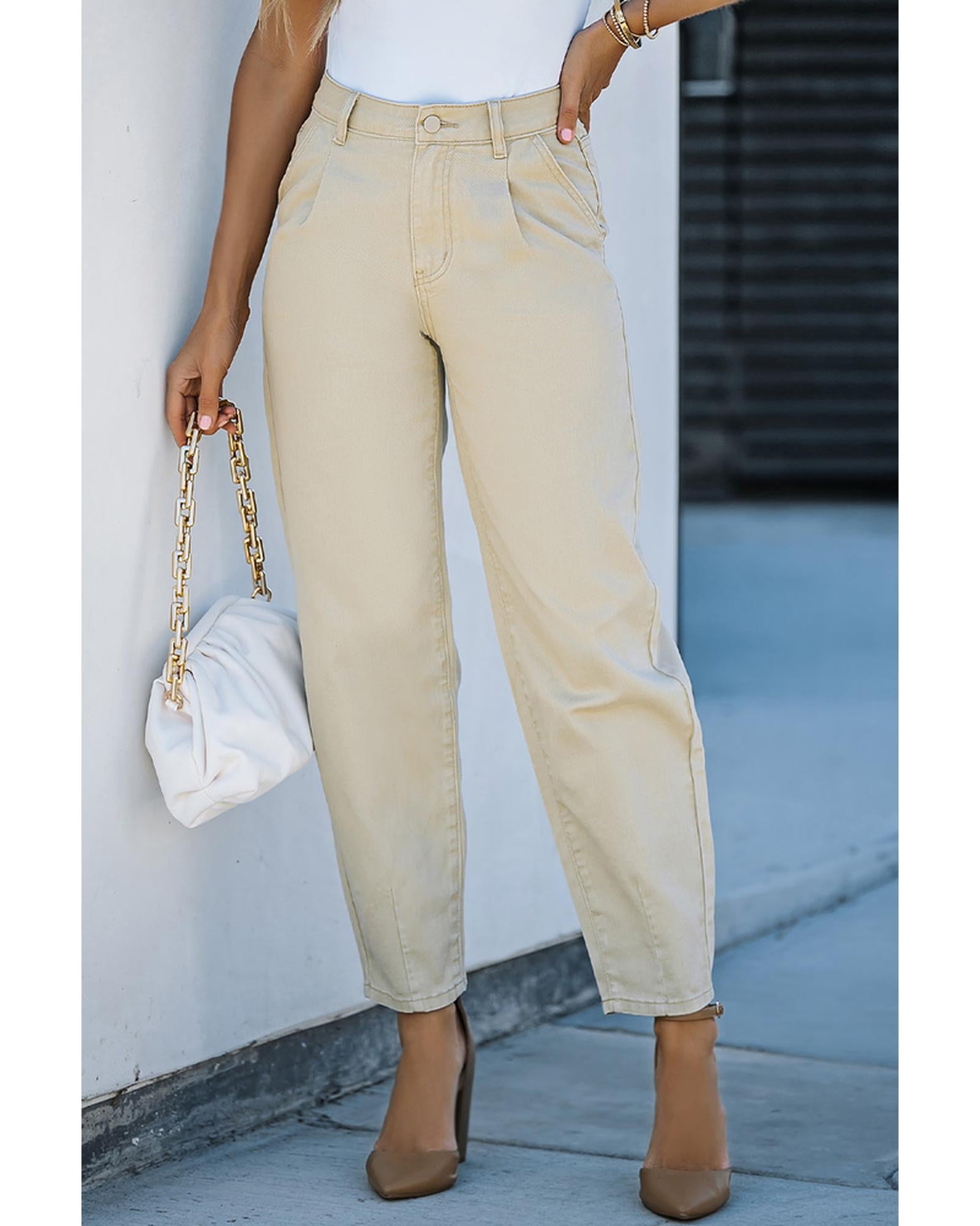 Solid High Waist Casual Pants - 8 US