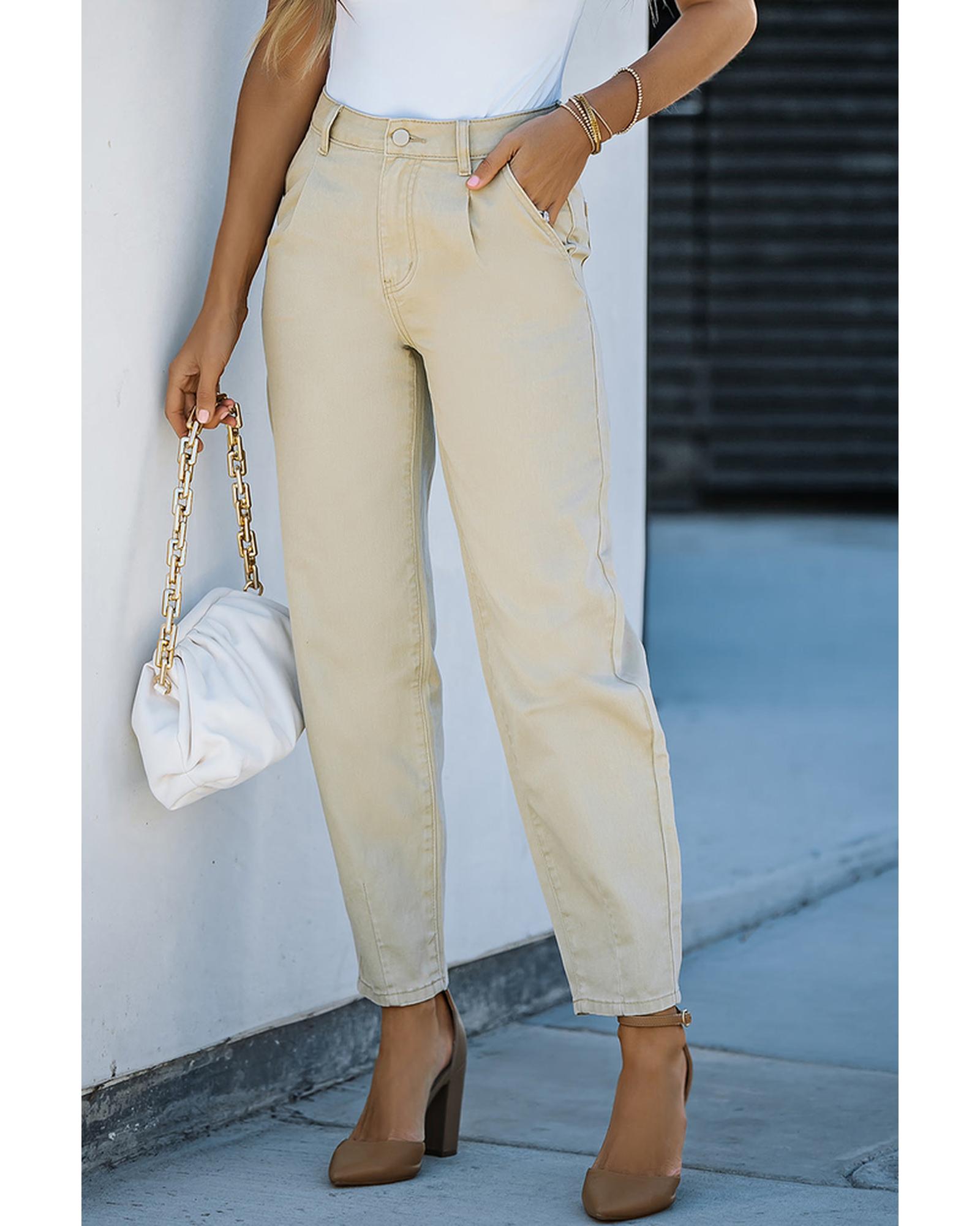 Solid High Waist Casual Pants - 8 US
