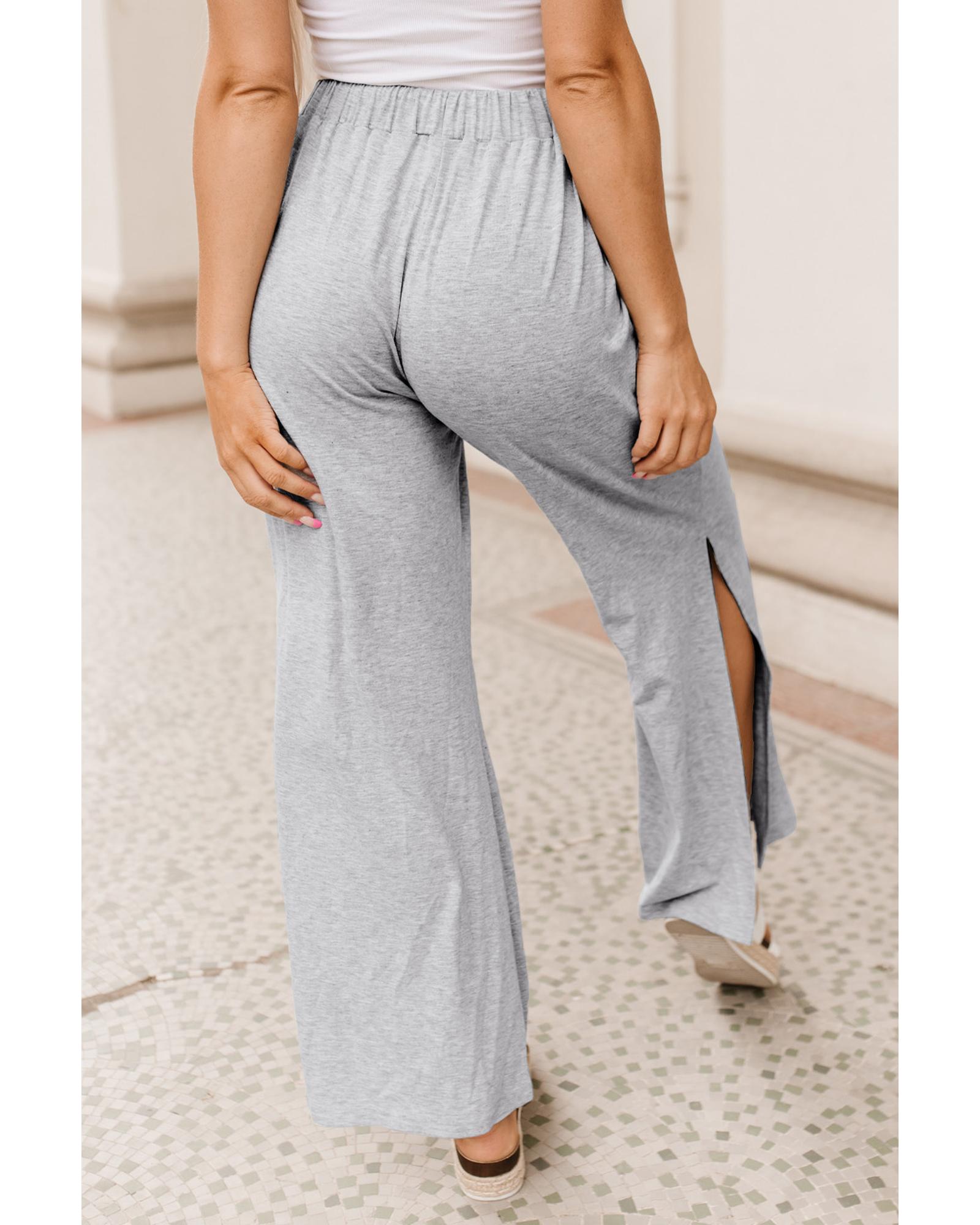 High Waist Wide Leg Pants with Side Slits - L