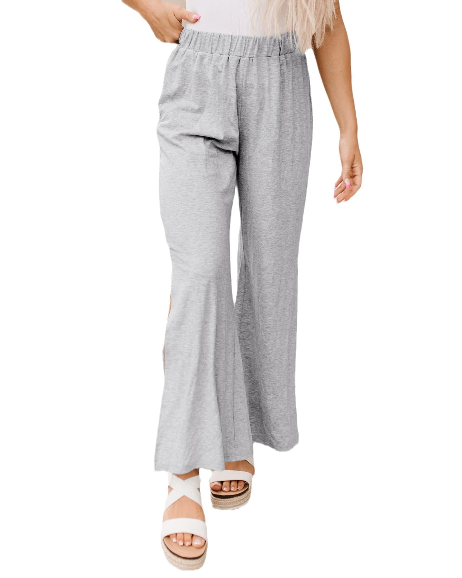 High Waist Wide Leg Pants with Side Slits - L