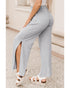 High Waist Wide Leg Pants with Side Slits - L