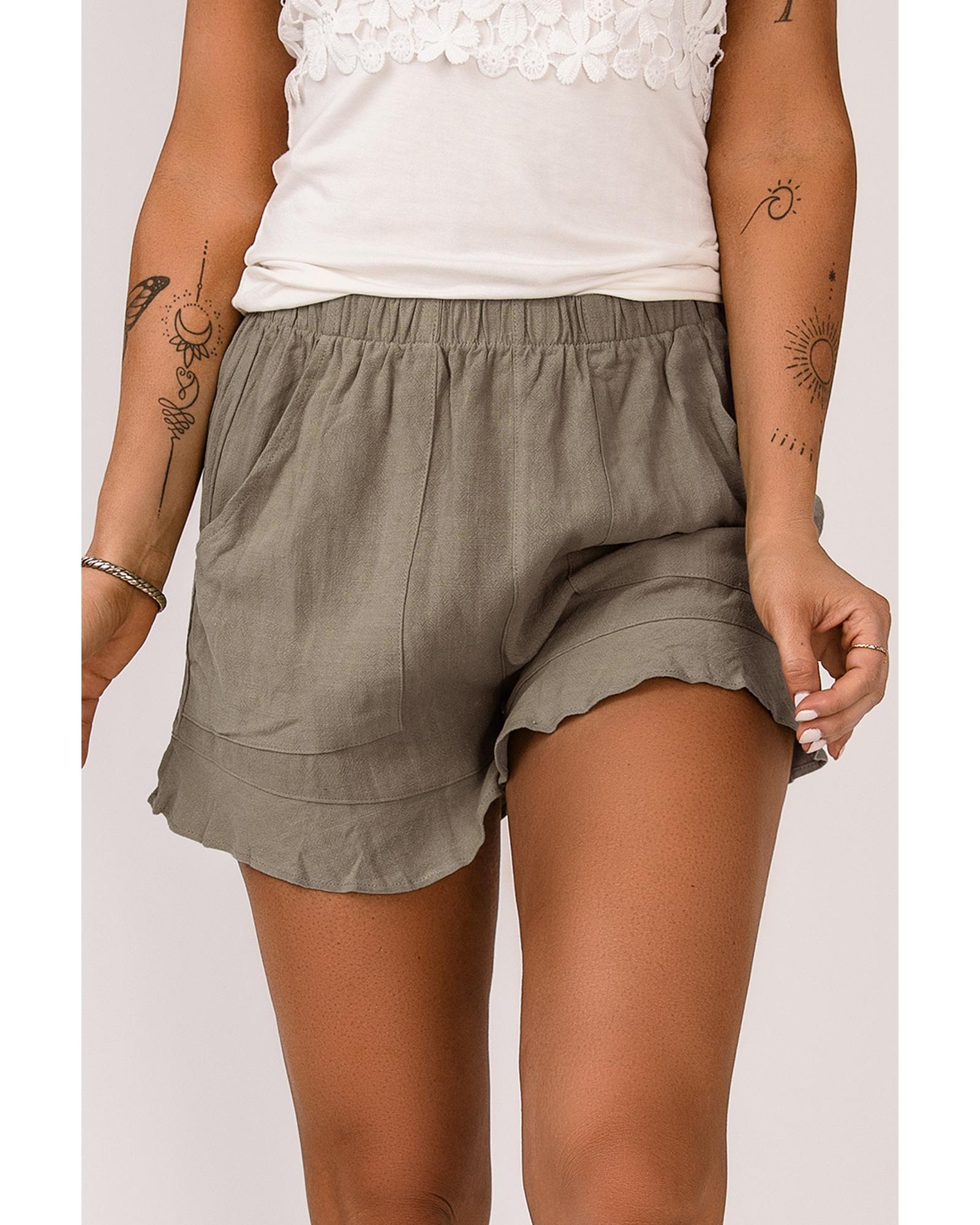 High Waist Pocketed Ruffle Shorts - XL