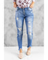 Button Front Frayed Ankle Skinny Jeans - M