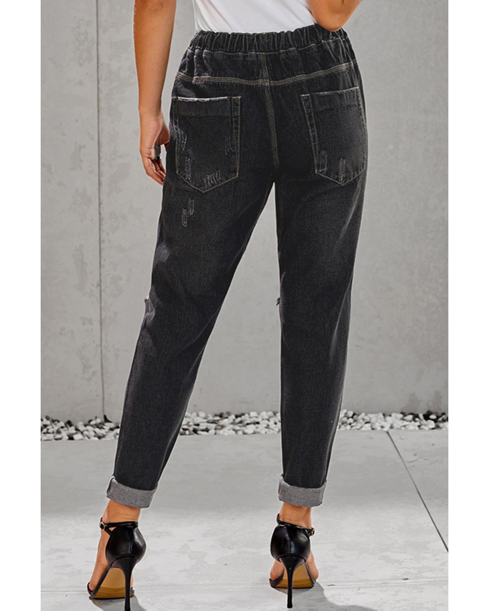 Distressed Denim Jogger with Pocket Detail - L