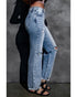 Wide Leg High Waist Jeans with Ripped Details - 14 US