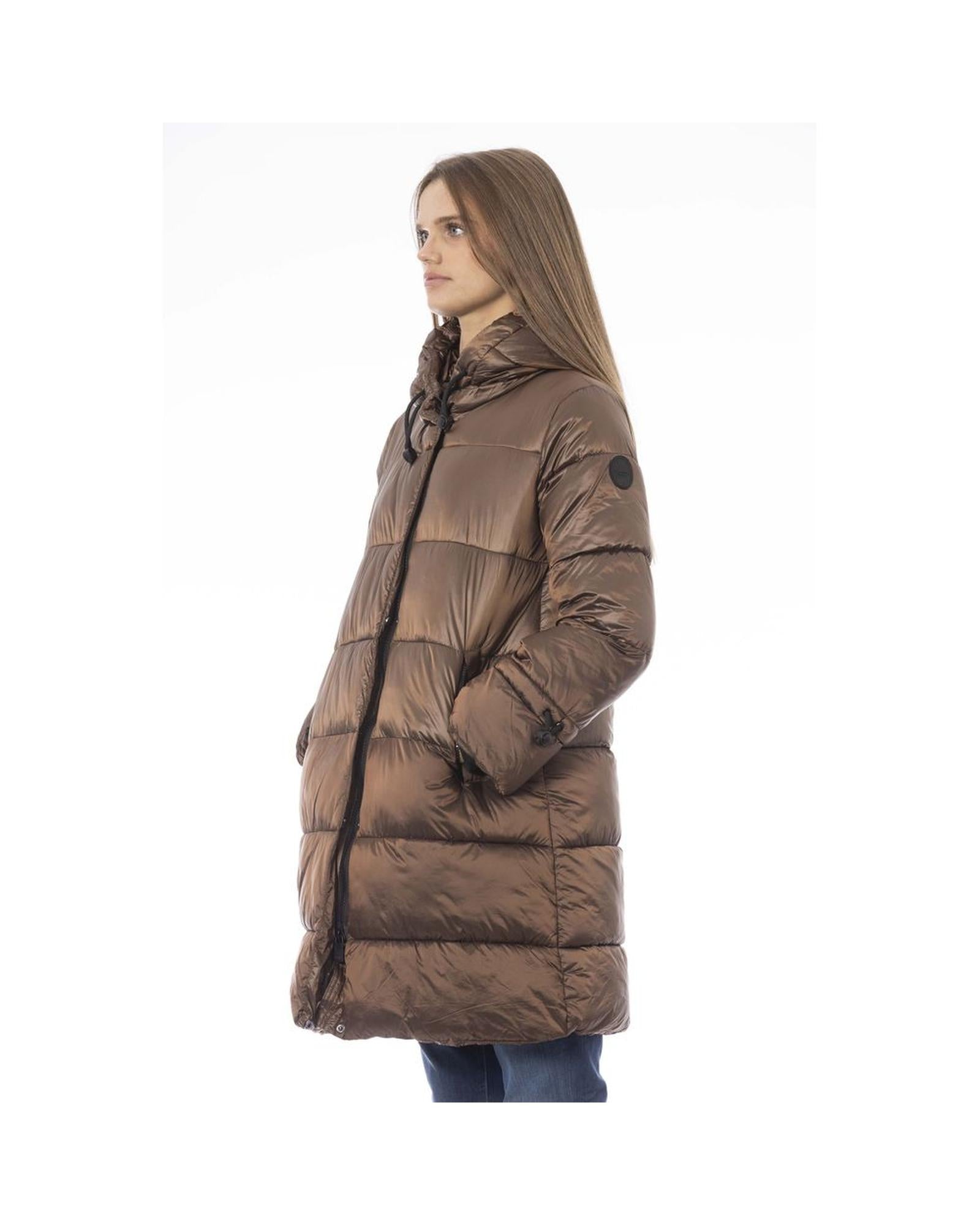 Women's Brown Nylon Jackets & Coat - M