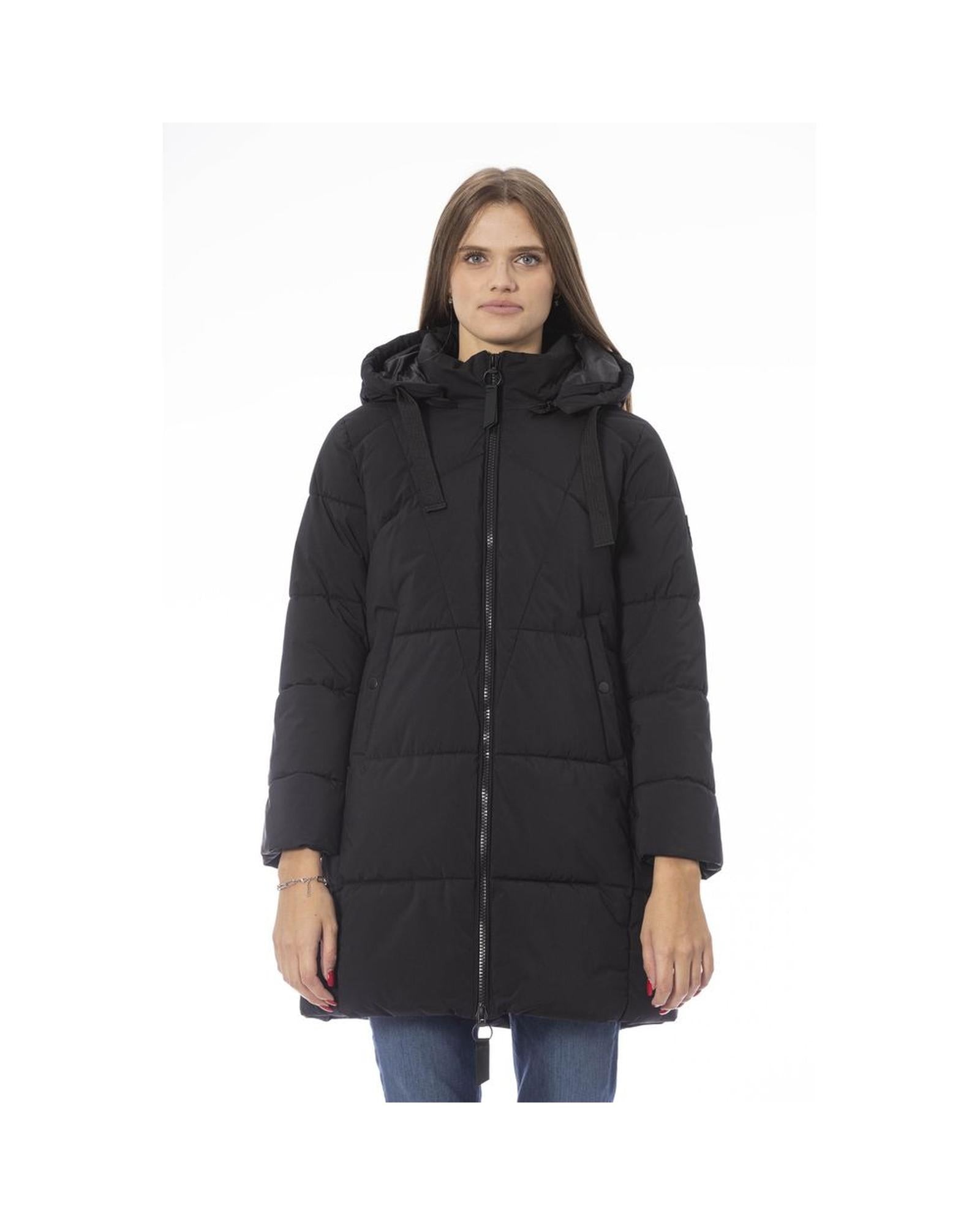 Women's Black Polyester Jackets & Coat - M