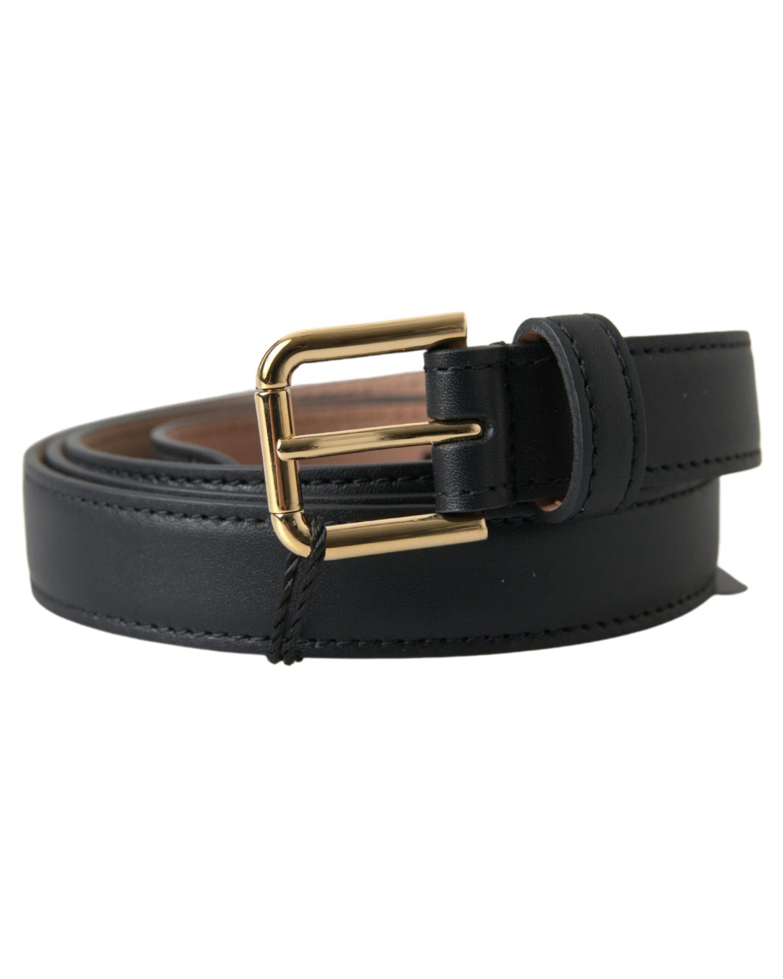 Men's Black Leather Gold Tone Metal Buckle Belt - 100 cm