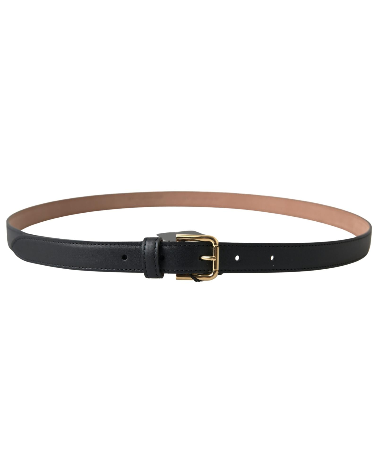 Men's Black Leather Gold Tone Metal Buckle Belt - 100 cm