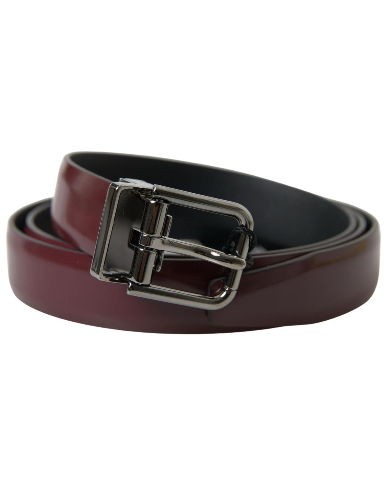 Men's Bordeaux Leather Silver Metal Buckle Belt - 95 cm