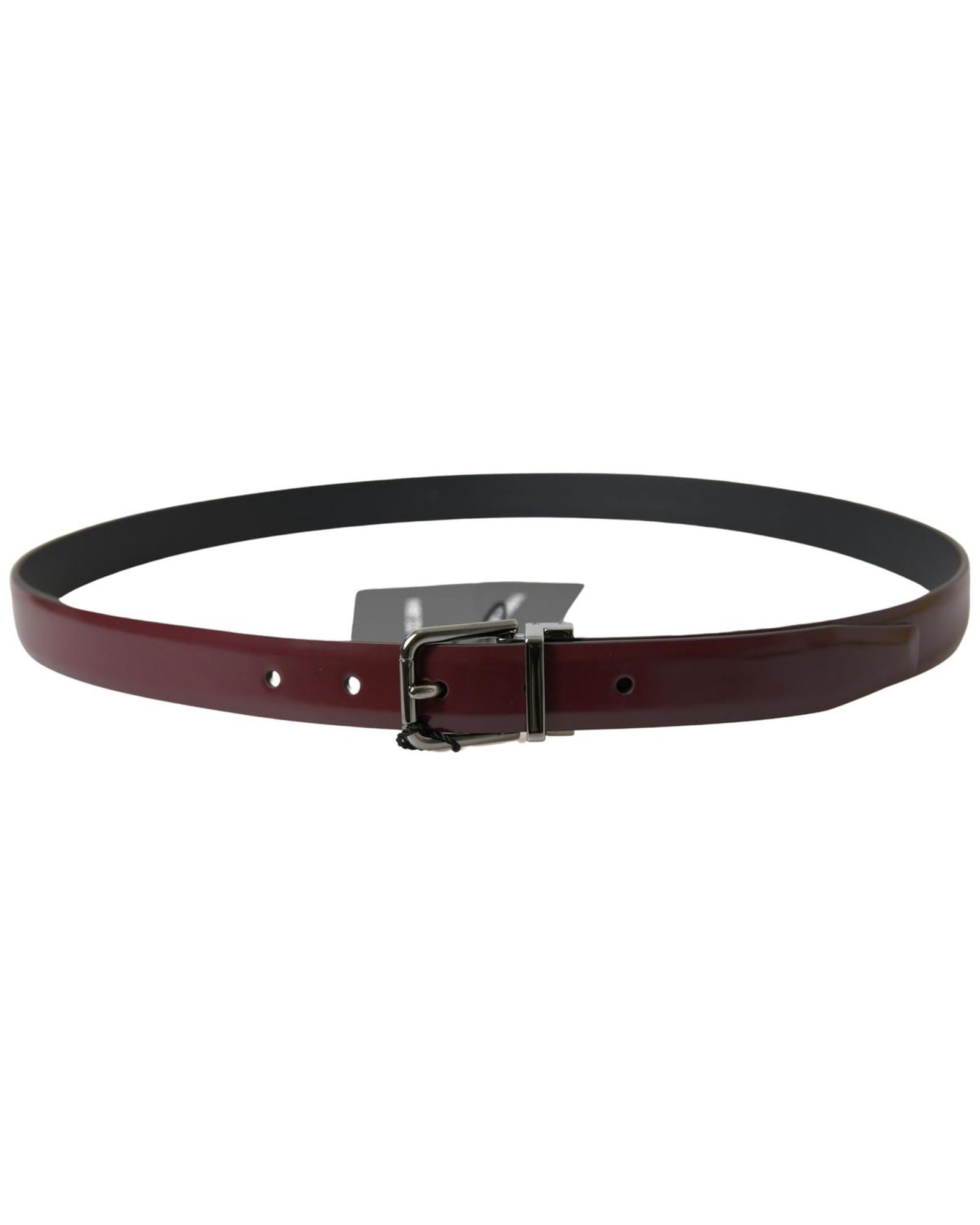 Men's Bordeaux Leather Silver Metal Buckle Belt - 95 cm