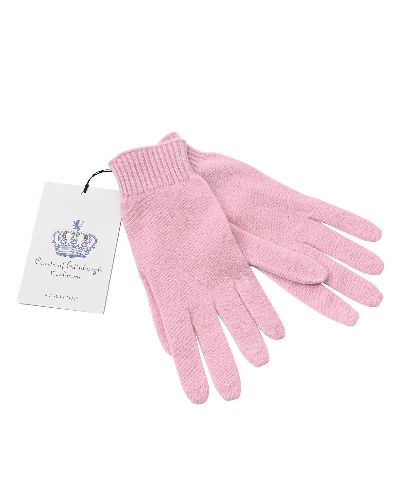 Crown of Edinburgh Cashmere Women's Luxury Cashmere Womens Short Gloves in Rosa Baby - M