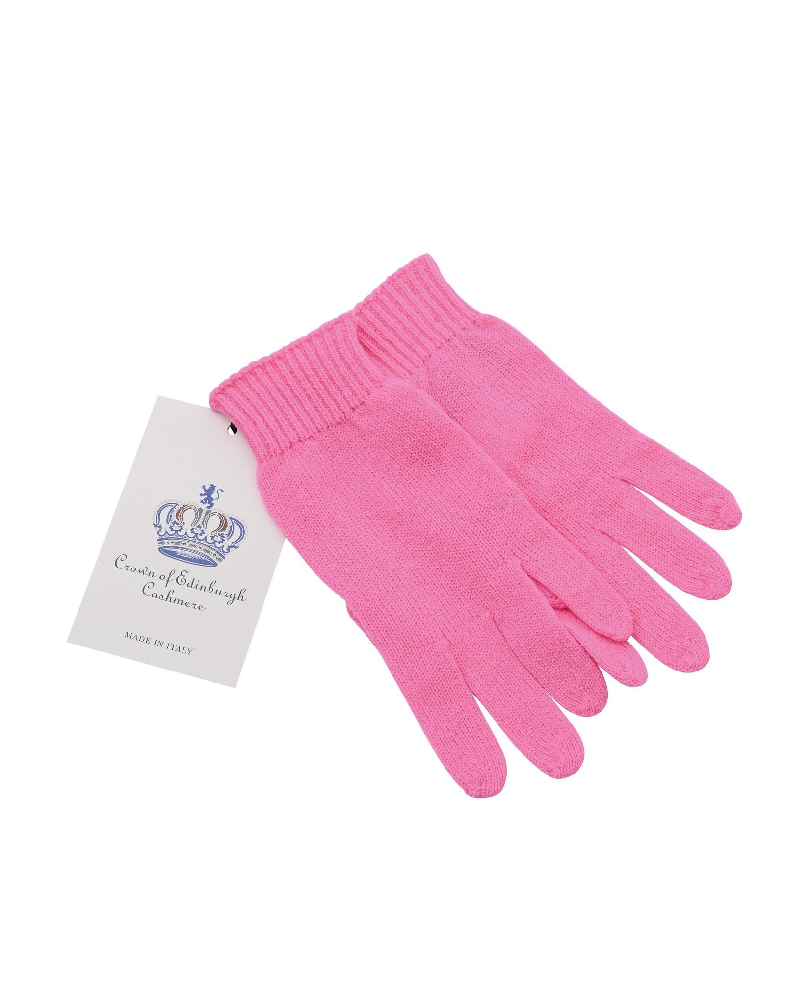 Women's Luxury Cashmere Womens Short Gloves in Rosa Fluo - M