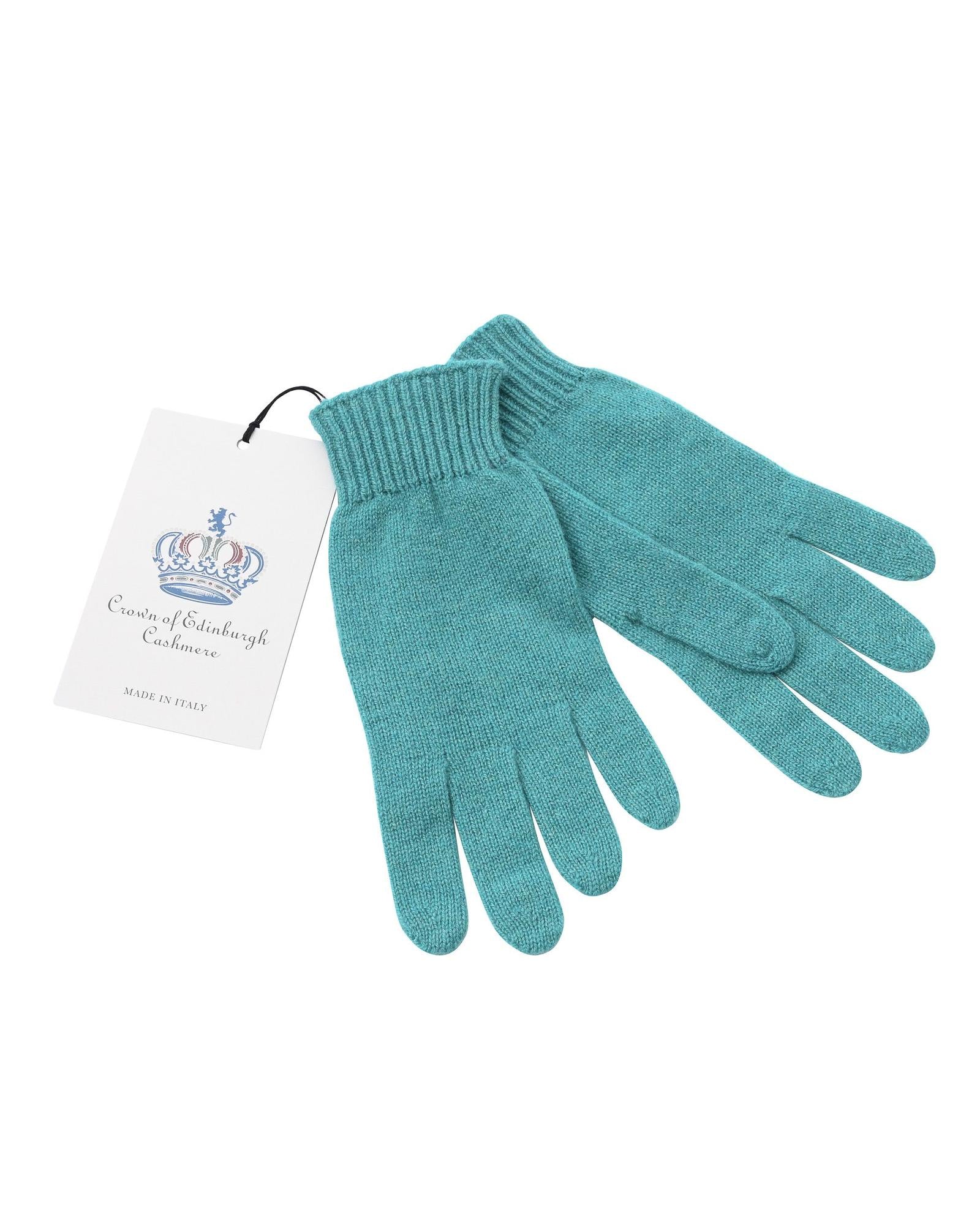 Women's Luxury Cashmere Womens Short Gloves in Turquoise - M