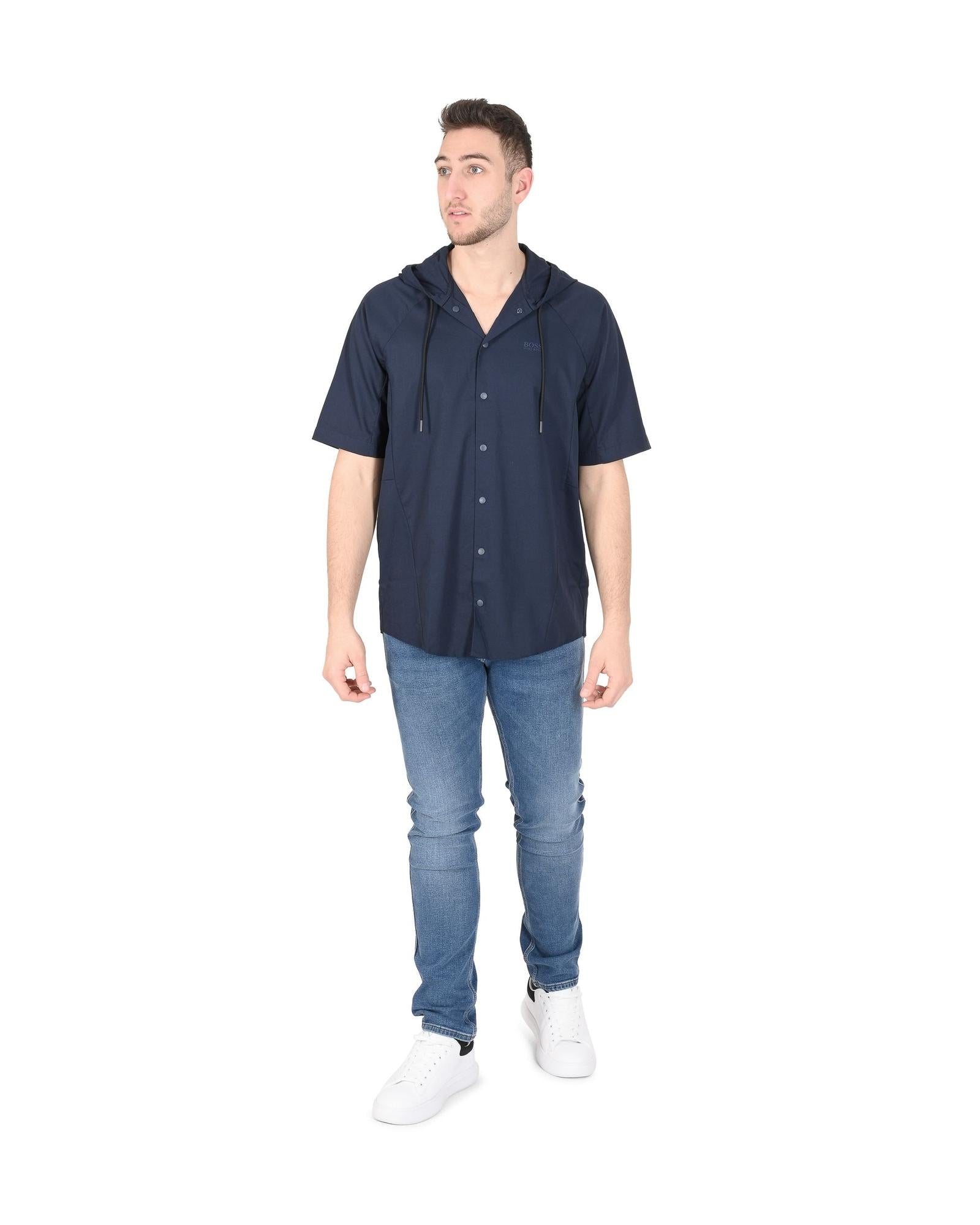 Men's Cotton Blend Navy Shirt in Navy blue - L