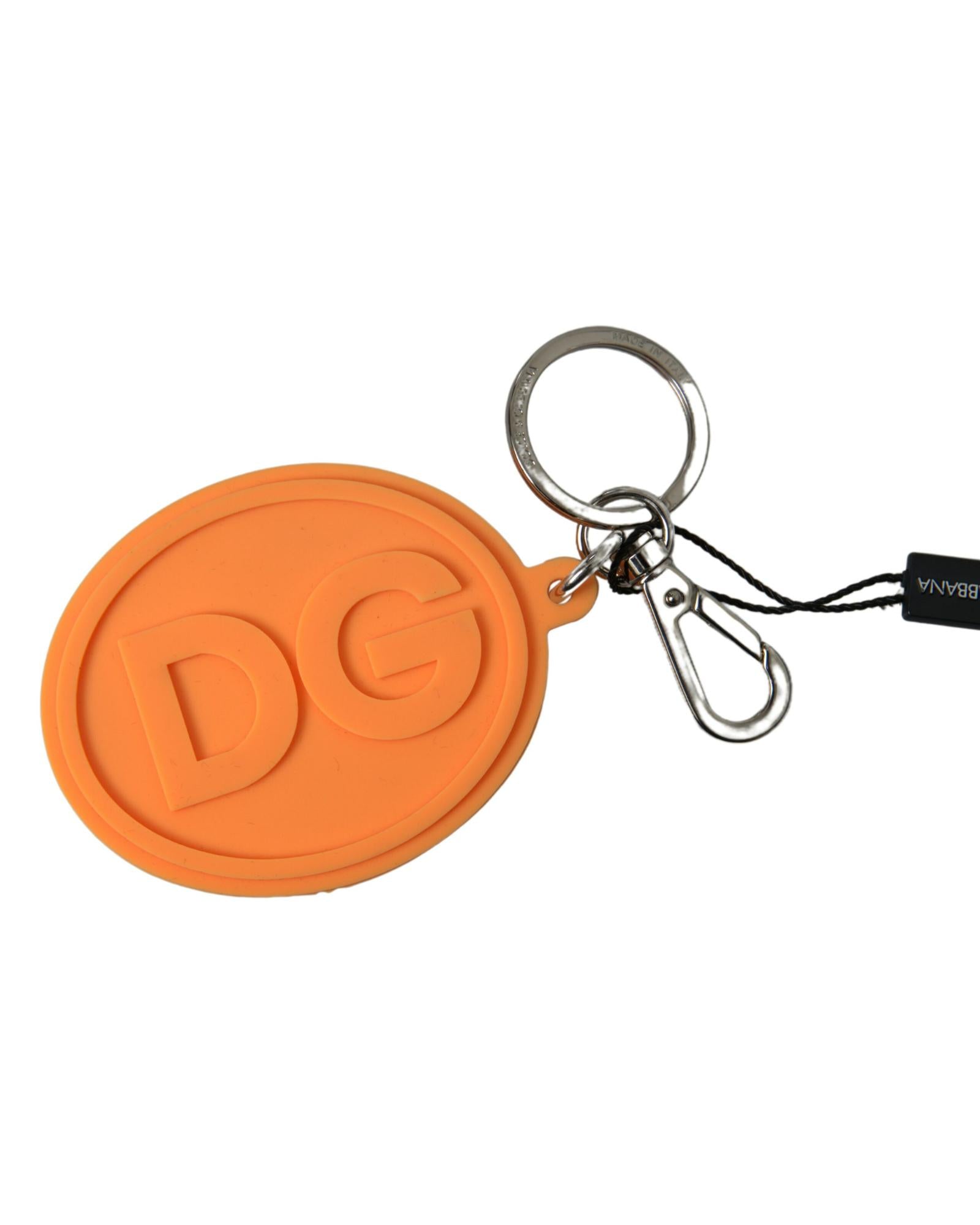 Women's Orange Rubber DG Logo Gold Brass Metal Keychain - One Size