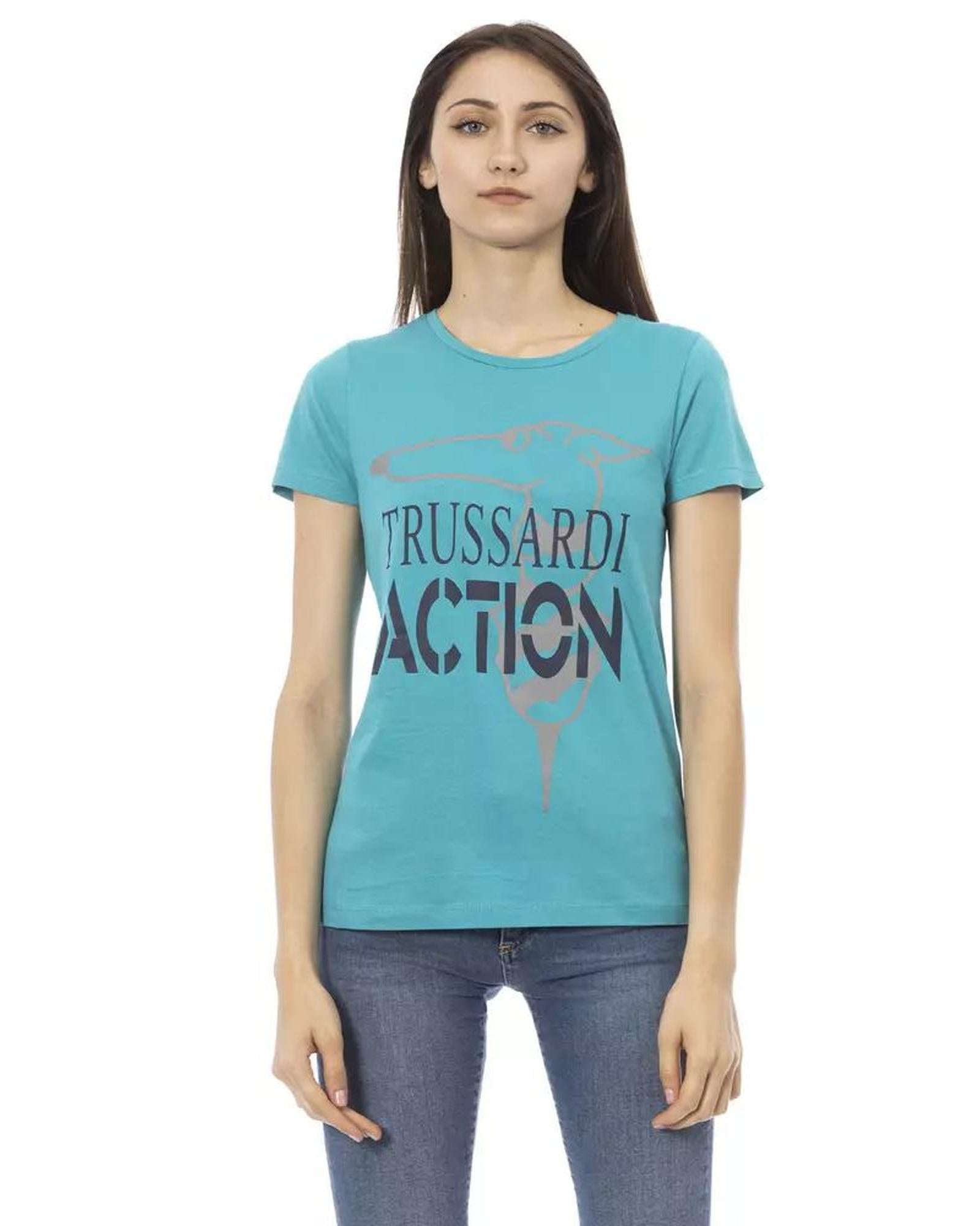Women's Light Blue Cotton Tops & T-Shirt - M