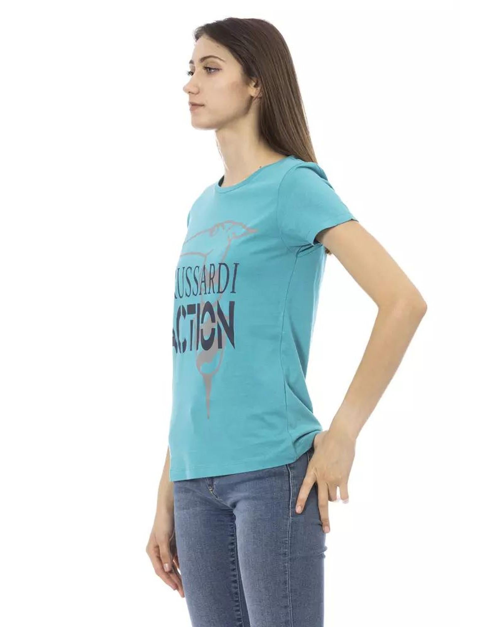 Women's Light Blue Cotton Tops & T-Shirt - M