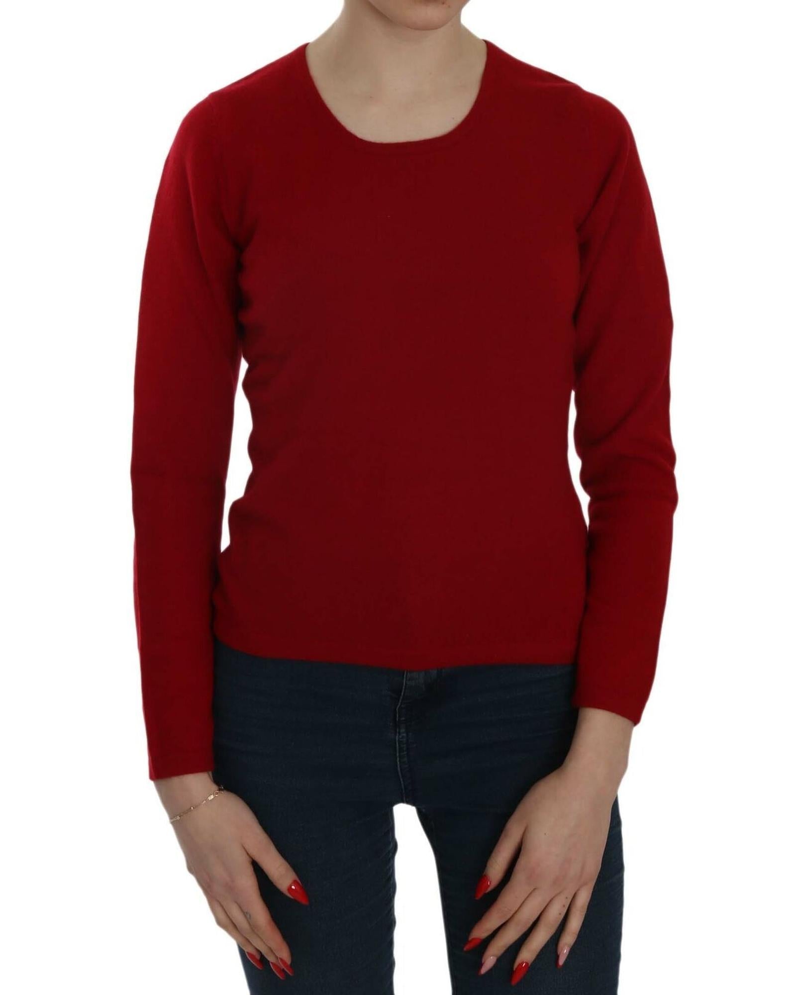 Women's Red Round Neck Pullover Cashmere Sweater - M