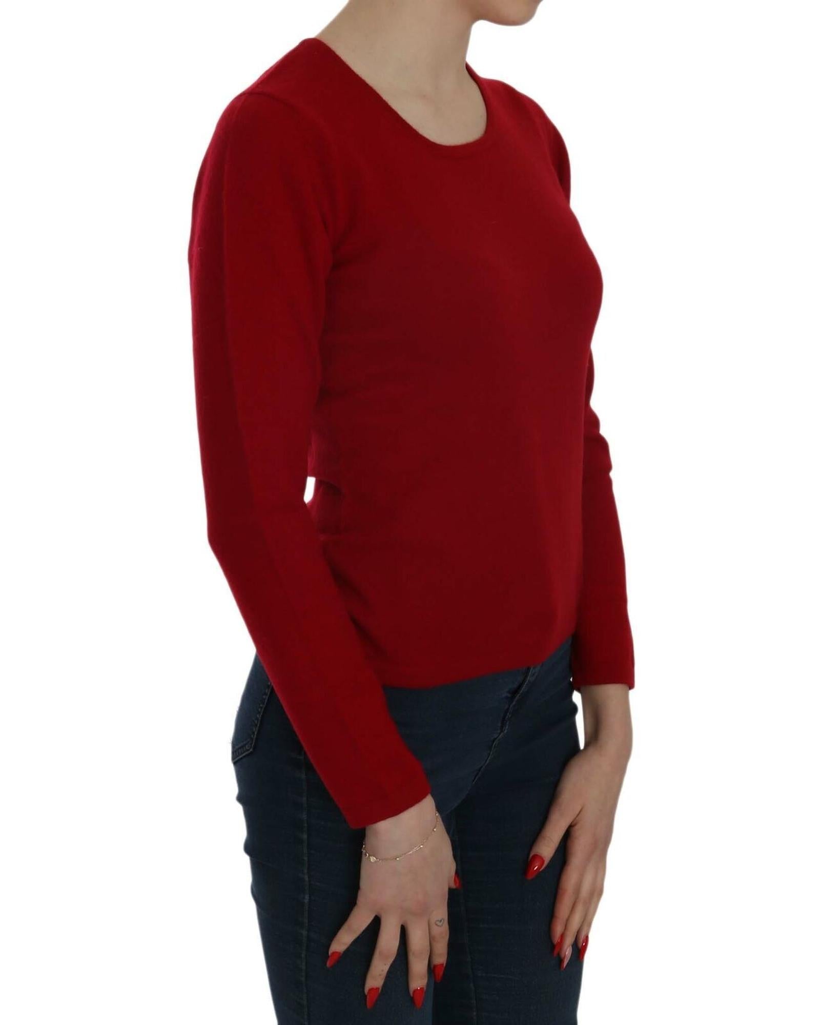 Women's Red Round Neck Pullover Cashmere Sweater - M