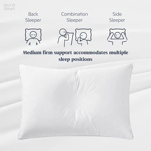 Goose Down and Feather Pillow Inserts for Sleeping, 100% Cotton Fabric Cover Bed Pillows, Set of 2, White, Queen Size