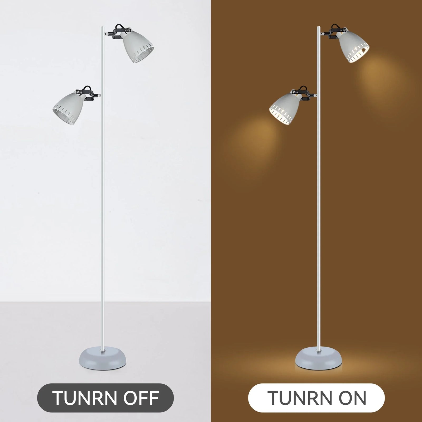 Audrey Floor Lamp – White Metal, Dual Adjustable Heads, Modern 158cm Light