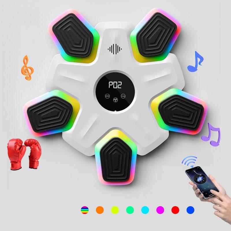 Bluetooth Music Boxing Machine - 4 Modes 9 Speeds Colourful Lights - With Kids Golves White