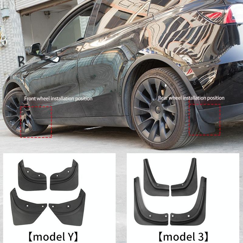 4Pcs / Set Splash Guards Matte Fender No Drilling Required Upgraded Pp Material - For Tesla Model 3