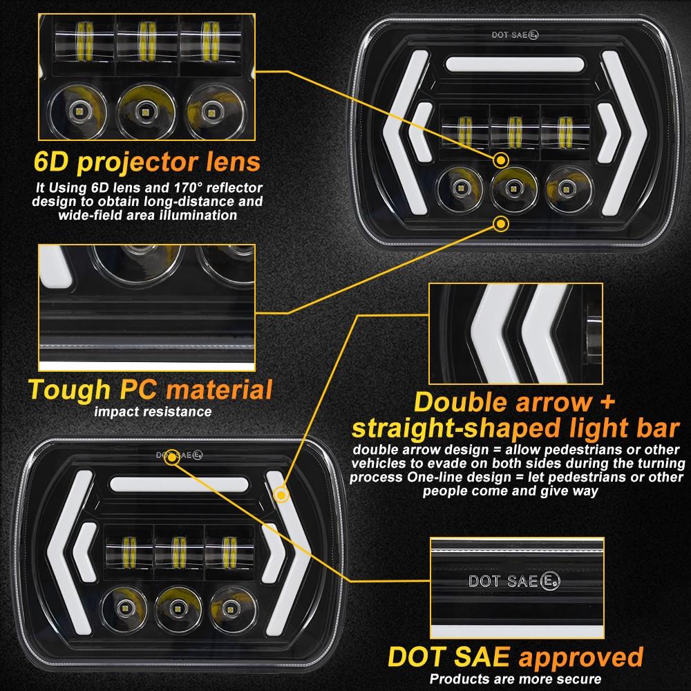 Car 7 Inch Square Dc9 - 30V Led Headlight Modification Accessories For Jeep Wrangler