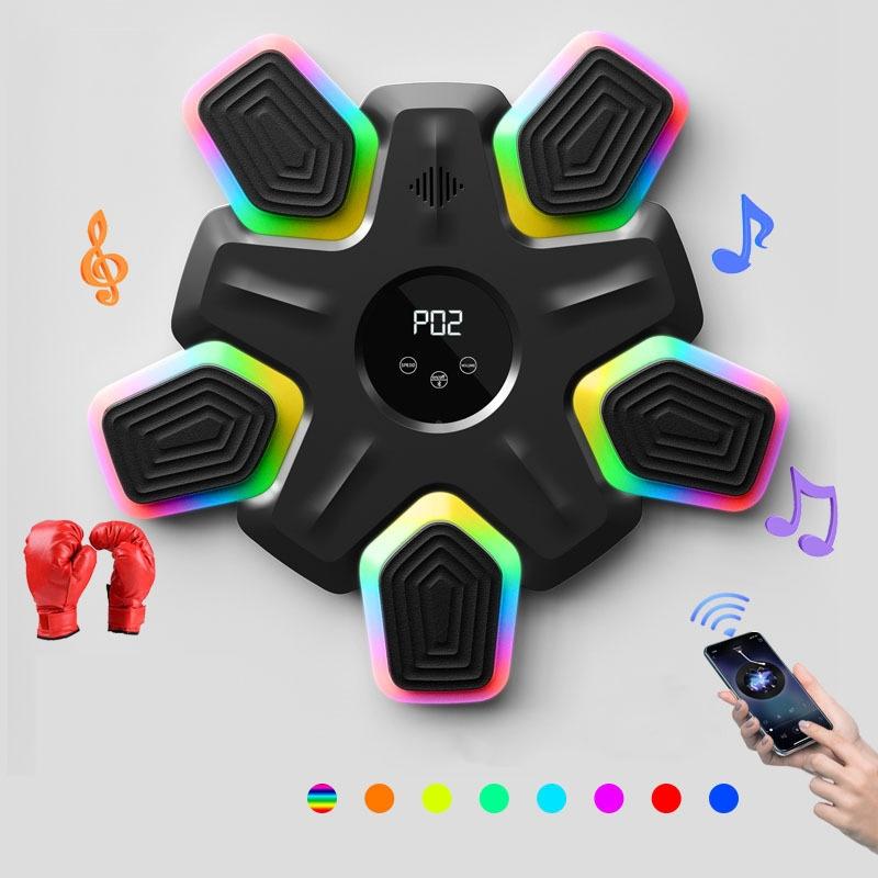 Bluetooth Music Boxing Machine - 4 Modes 9 Speeds Colourful Lights - With Kids Gloves Black