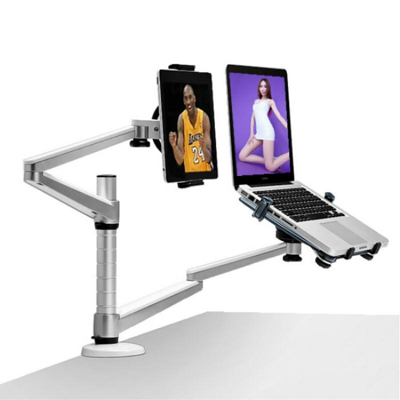 Adjustable Aluminum Double Arm Tablet Stand - Universal Rotation