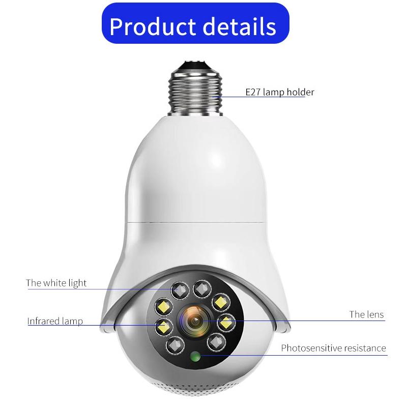 2.0Mp Wifi Light Bulb Camera With Motion Detection And Night Vision - Dual Light Source White