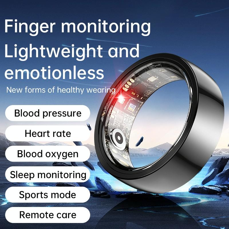 Smart Ring With Heart Rate Blood Oxygen Sleep & Sports Modes - Size 9 - Black