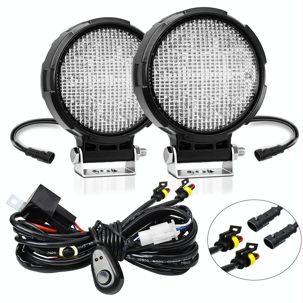 14W 9 - 30V Floodlight Mixed Luminous 4 Inch Round Work Light With Wire Set