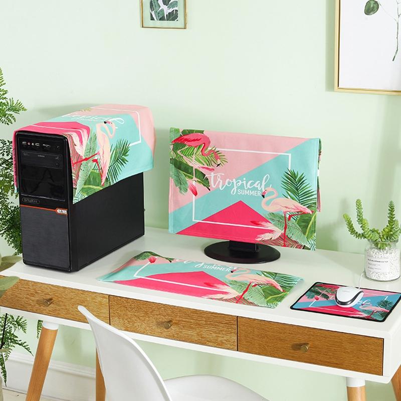 Universal 3-in-1 Desktop Pc Dust Cover - Fits 23-24 Inch Screens - Flamingo