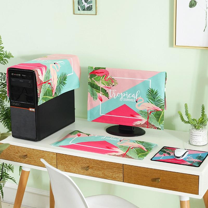 Universal 3-in-1 Desktop Pc Dust Cover - Fits 23-24 Inch Screens - Flamingo