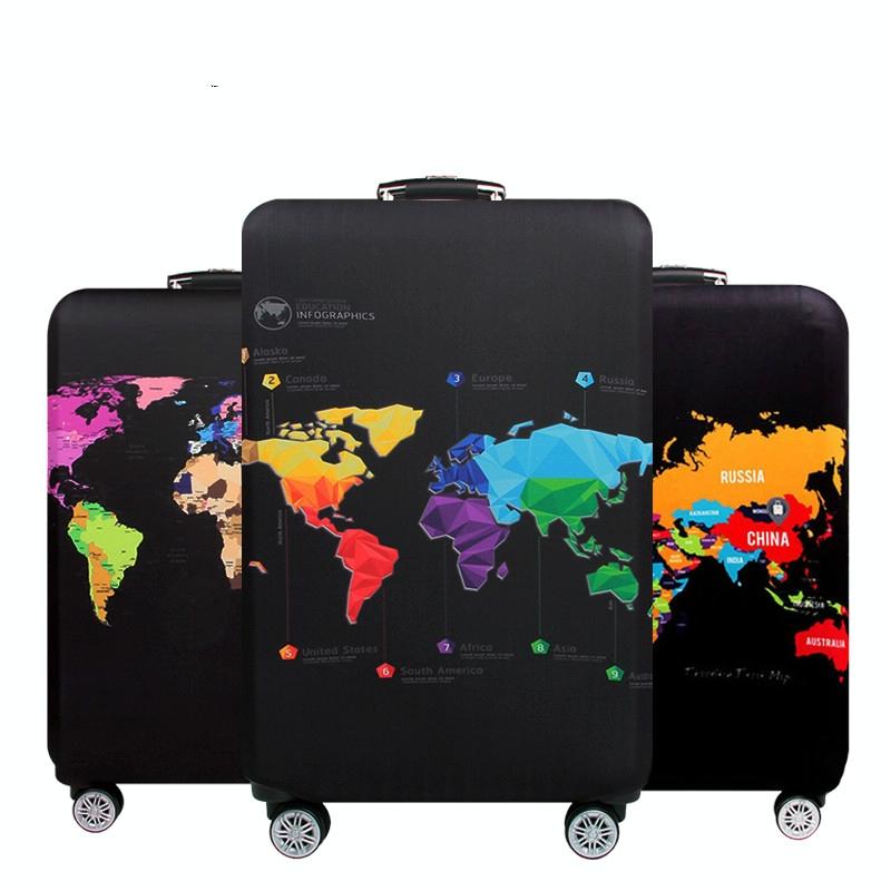 Xl Travel Luggage Cover - Dustproof Scratch-Proof Elastic Sleeve - Fits 29-32 Inch Suitcases - World Map