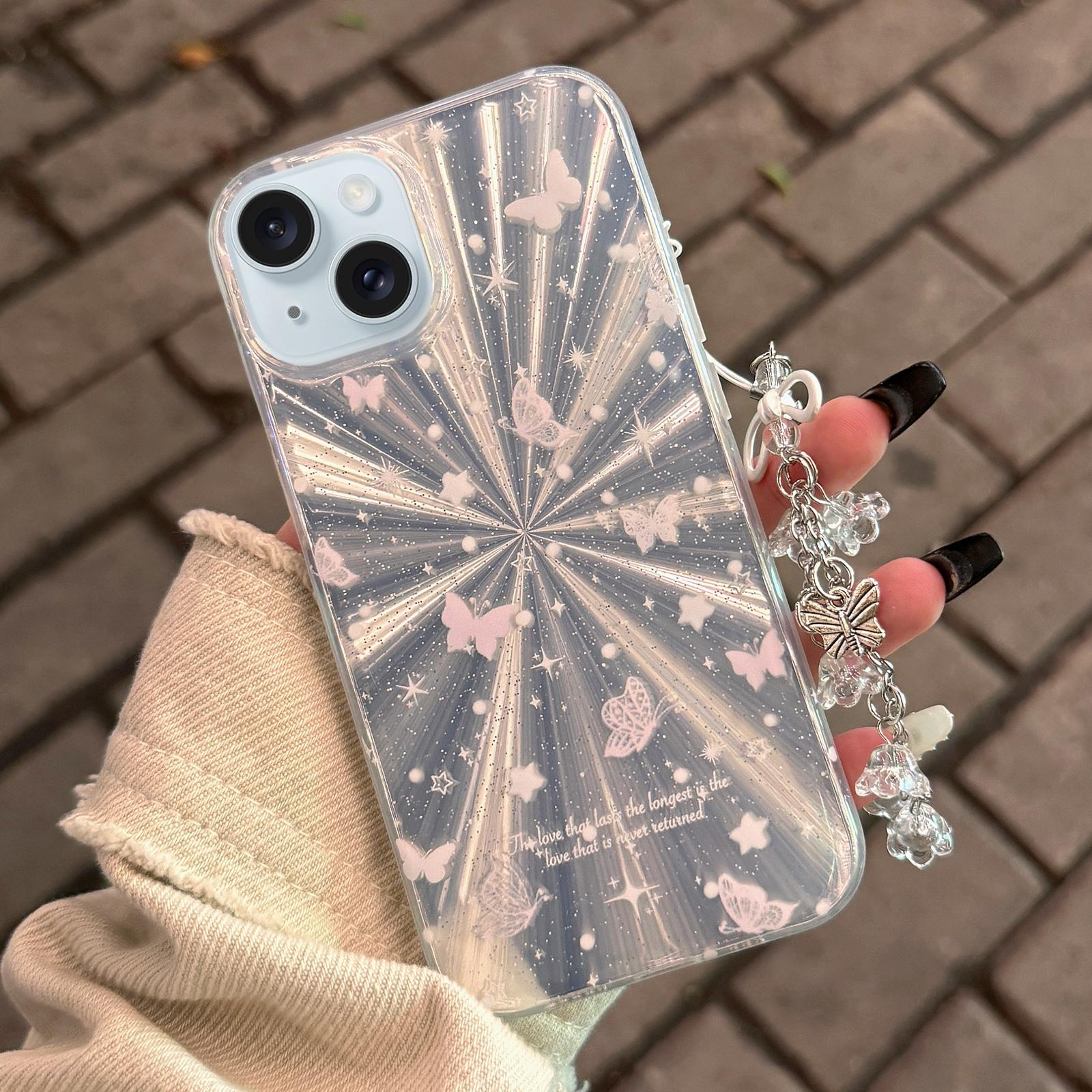 Double Layer Acrylic Tpu Shockproof Phone Case with Fireworks Butterfly Pattern and Star Butterfly Design for Iphone 15