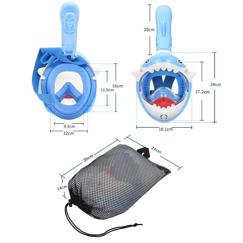 Full Dry Cartoon Kids Diving Mask For Snorkeling - Shark Blue