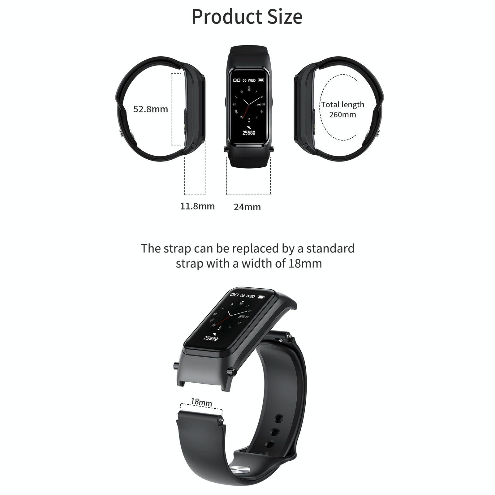 Bluetooth Smart Bracelet With Hd Screen - Rose Gold