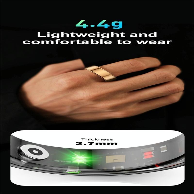 Smart Ring With Heart Rate Blood Oxygen Sleep Monitoring & Sports Modes - Size 8 - Gold